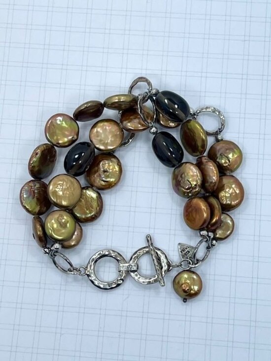 Silpada Jewelry - Retired Silpada Triple Strand Bronze Pearl Smoky Quartz Sterling Silver Bracelet